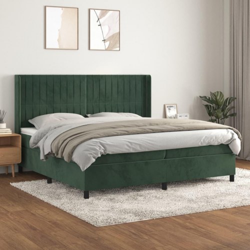 Kontinentalseng med madras 200×200 cm - fløjl, mørkegrøn