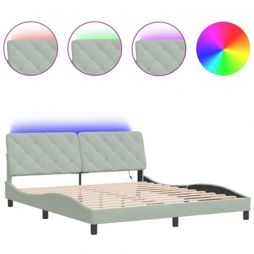 Sengeramme med LED 180x200 cm uden madras - lysegrå velour
