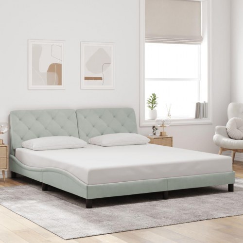 Sengeramme med LED 180x200 cm uden madras - lysegrå velour