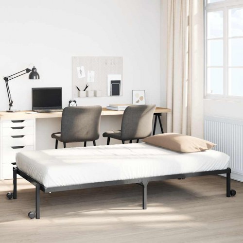 Foldbar sengeramme 90x200 cm i stål med hjul - sort