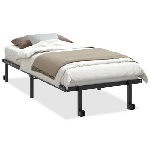 Foldbar sengeramme 90x200 cm i stål med hjul - sort