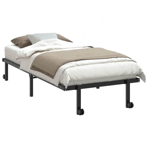 Foldbar sengeramme 90x200 cm i stål med hjul - sort