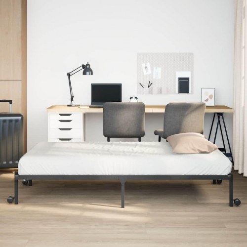 Foldbar sengeramme 90x200 cm i stål med hjul - sort