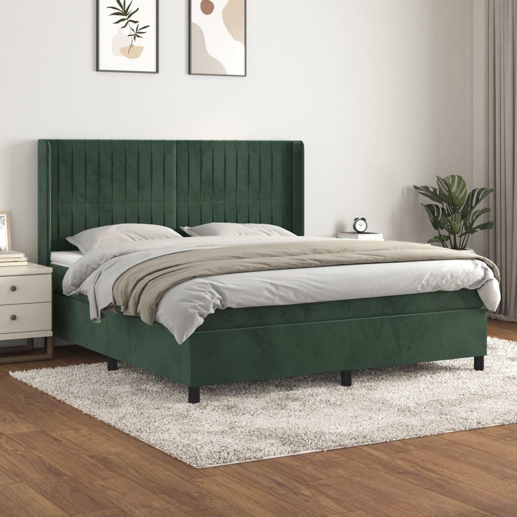 Kontinentalseng med madras 160x200 cm fløjl mørkegrøn billede