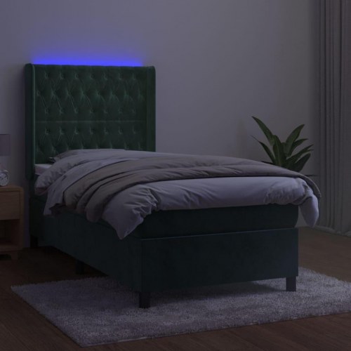Kontinentalseng med LED-lys 80x200 cm - velour, mørkegrøn