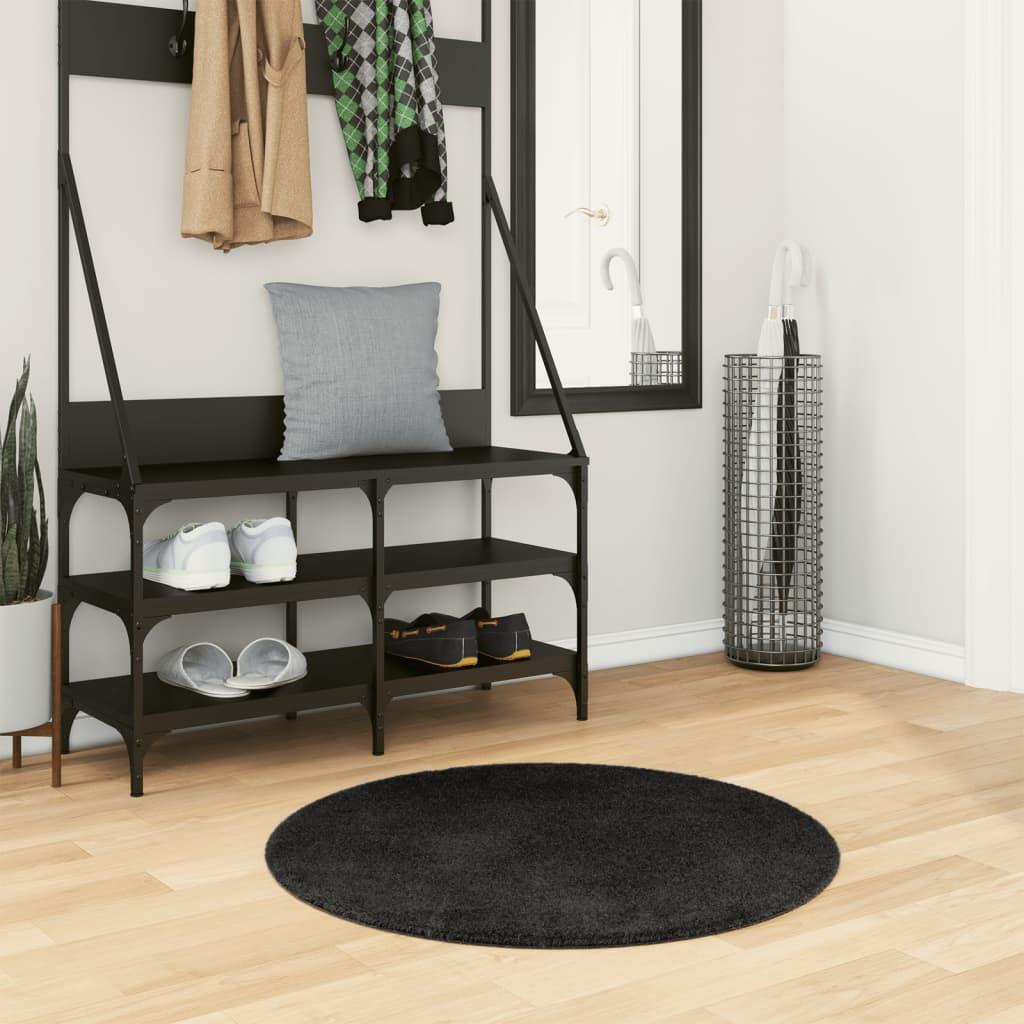 Gulvtæppe HUARTE Ø 80 cm kort luv og vaskbart sort