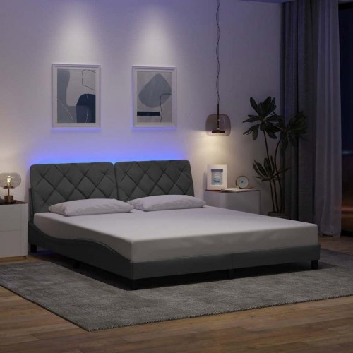 Sengeramme med LED-lys 180×200 cm i stof - lysegrå