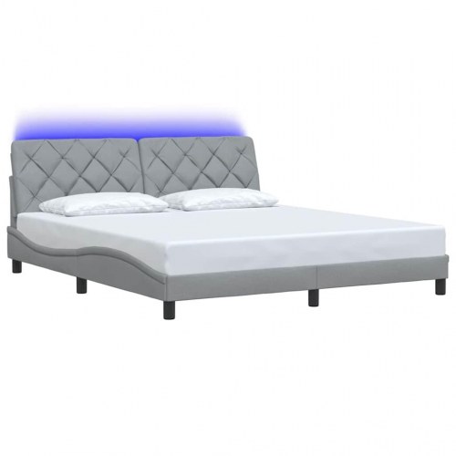 Sengeramme med LED-lys 180×200 cm i stof - lysegrå