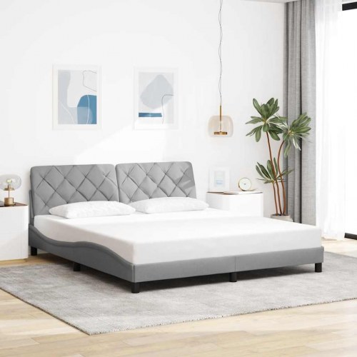 Sengeramme med LED-lys 180×200 cm i stof - lysegrå