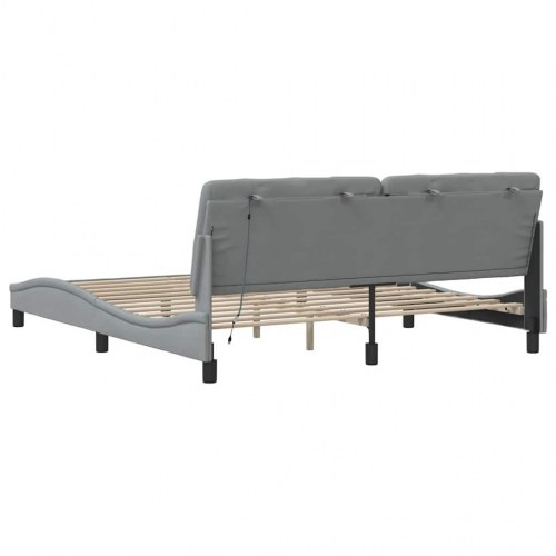 Sengeramme med LED-lys 180×200 cm i stof - lysegrå