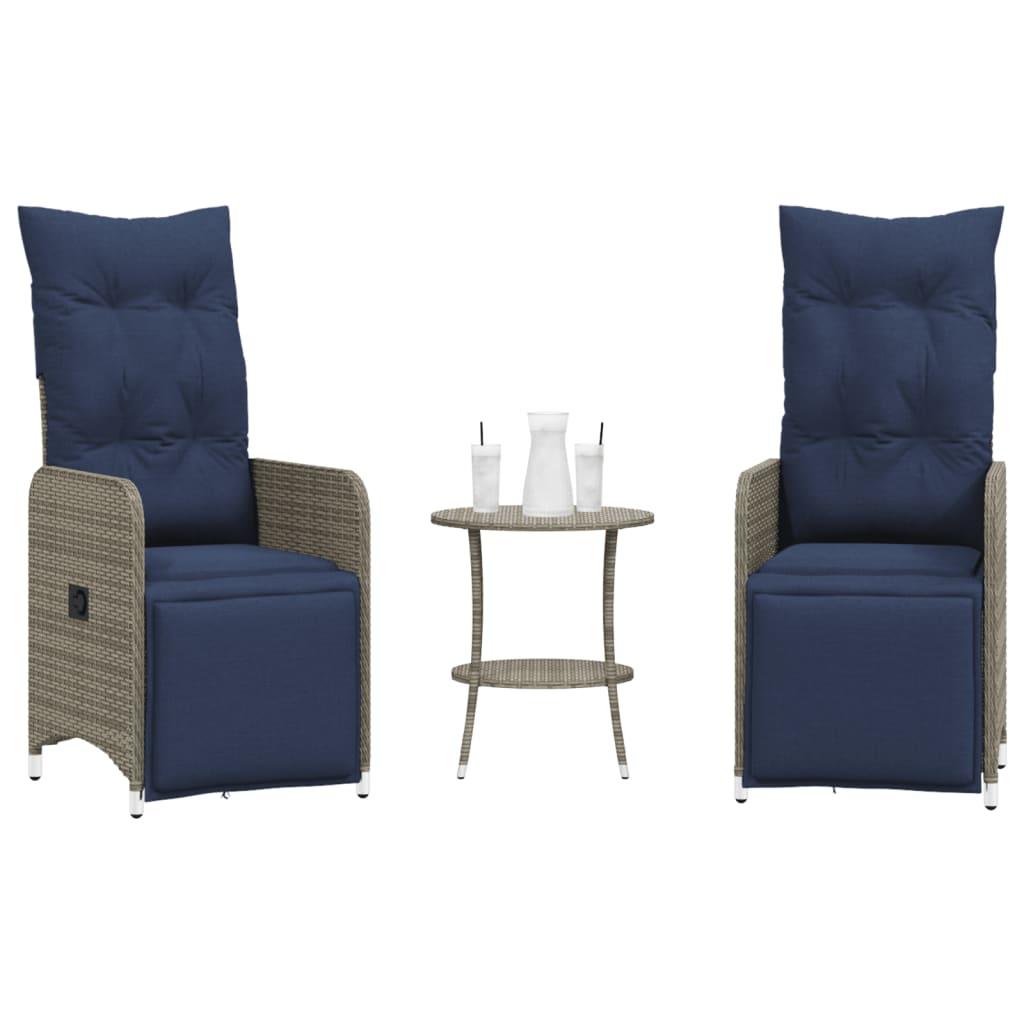 Havestole med lænefunktion 2 stk. med bord grå polyrattan