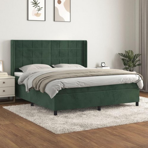 Kontinentalseng med madras 160×200 cm - fløjl, mørkegrøn