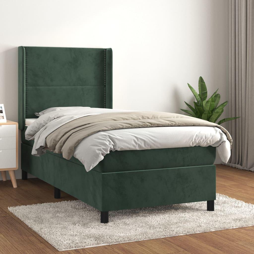 Kontinentalseng med madras 100x200 cm fløjl mørkegrøn billede