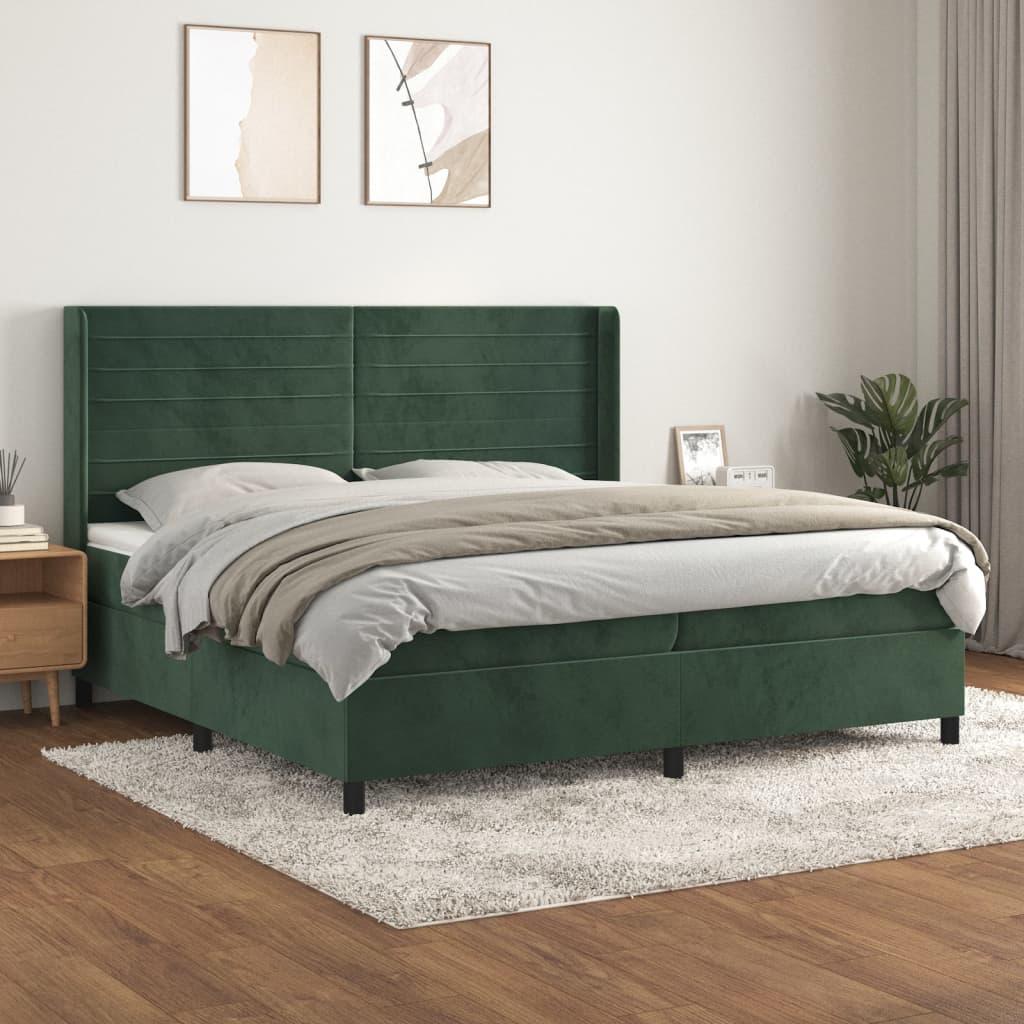 Kontinentalseng med madras 200x200 cm fløjl mørkegrøn billede