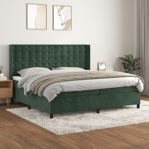 Kontinentalseng med madras 200x200 cm - fløjl, mørkegrøn