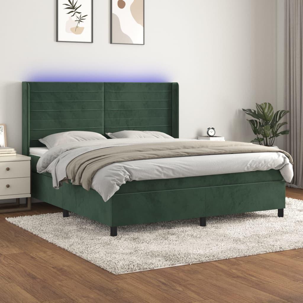 Kontinentalseng i fløjl med LED-lys 180 x 200 cm - mørkegrøn billede