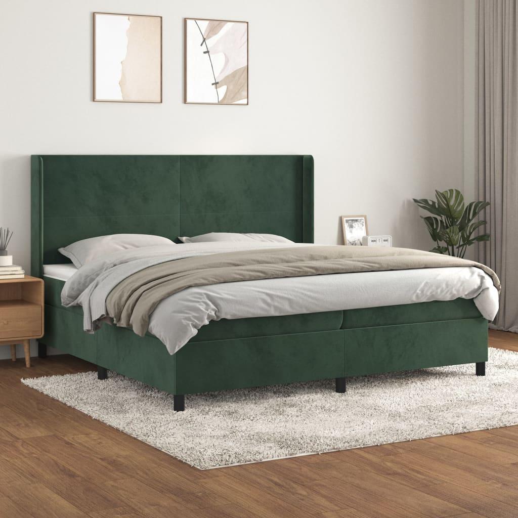 Kontinentalseng med madras 200x200 cm fløjl mørkegrøn billede