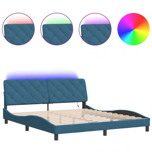 Sengeramme med LED uden madras 180 x 200 cm - blå velour