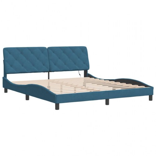 Sengeramme med LED uden madras 180 x 200 cm - blå velour