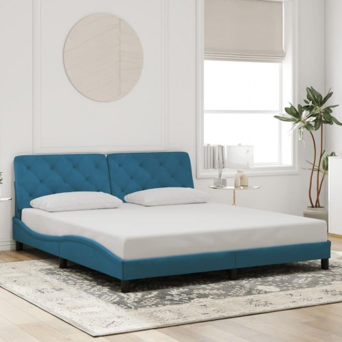 Sengeramme med LED uden madras 180 x 200 cm - blå velour