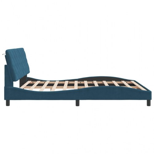 Sengeramme med LED uden madras 180 x 200 cm - blå velour