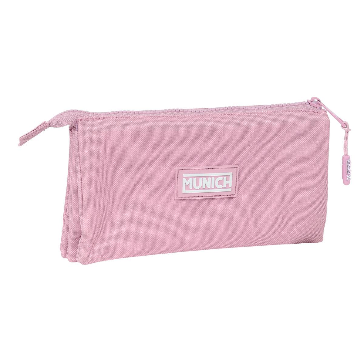 Munich Basic tredobbelt penalhus - Pink, 22 × 12 × 3 cm
