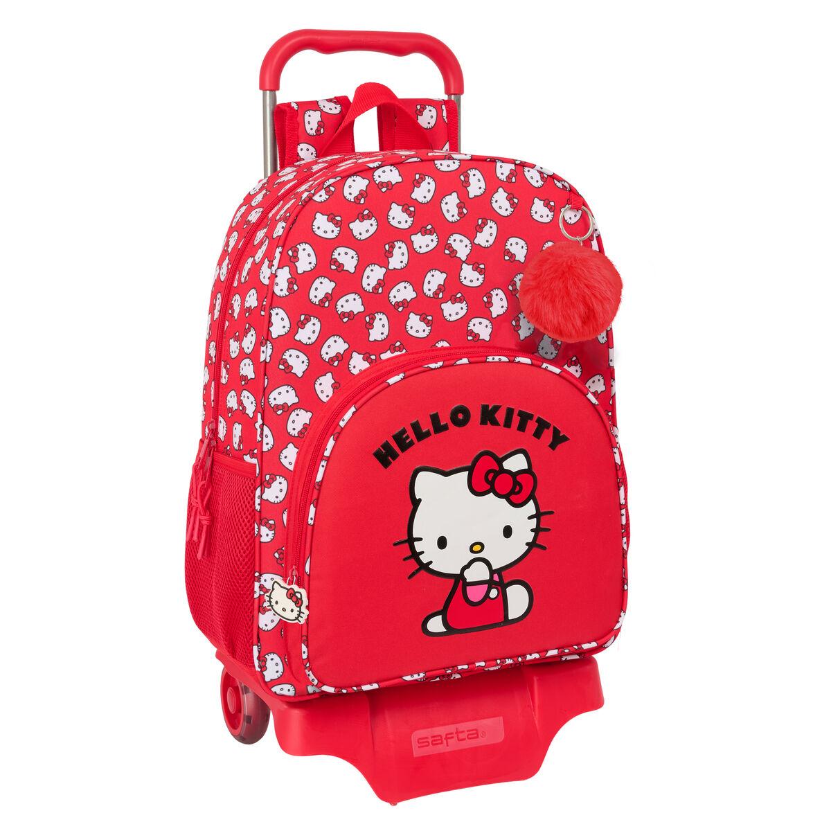Hello Kitty skolerygsæk med hjul - hvid/rød, 33 × 42 × 14 cm