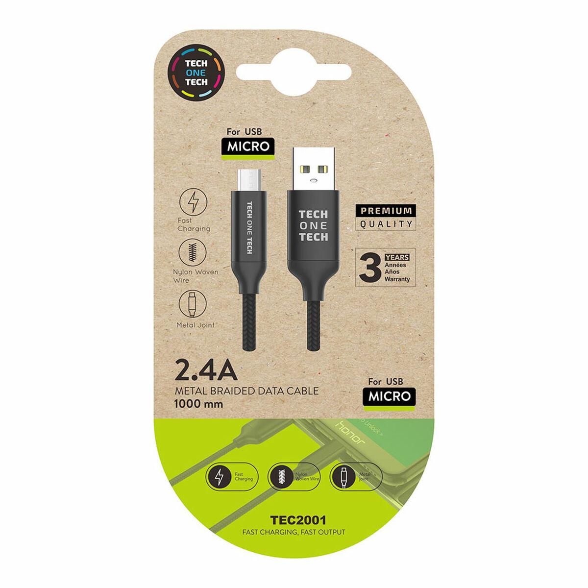 USB-kabel Tech One Tech TEC2001 Micro USB 1 m - Sort