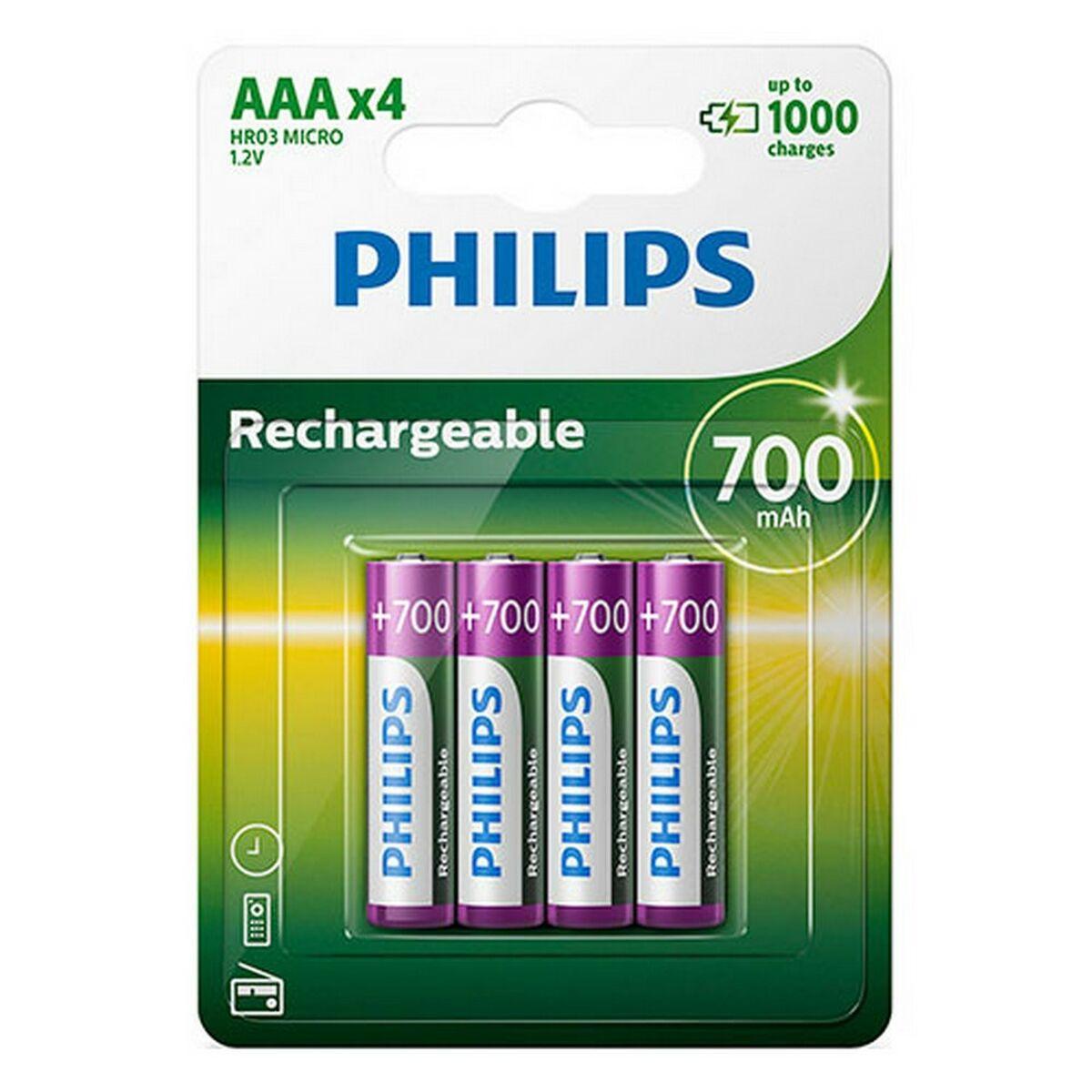 Philips genopladelige AAA batterier R03B4A70/10 - 700 mAh, 1,2 V (4 stk.)