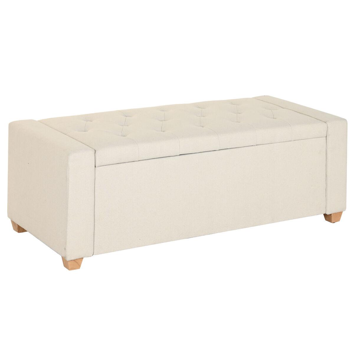 Bænk med opbevaring - beige polyester, træ, 120 × 50 × 42 cm