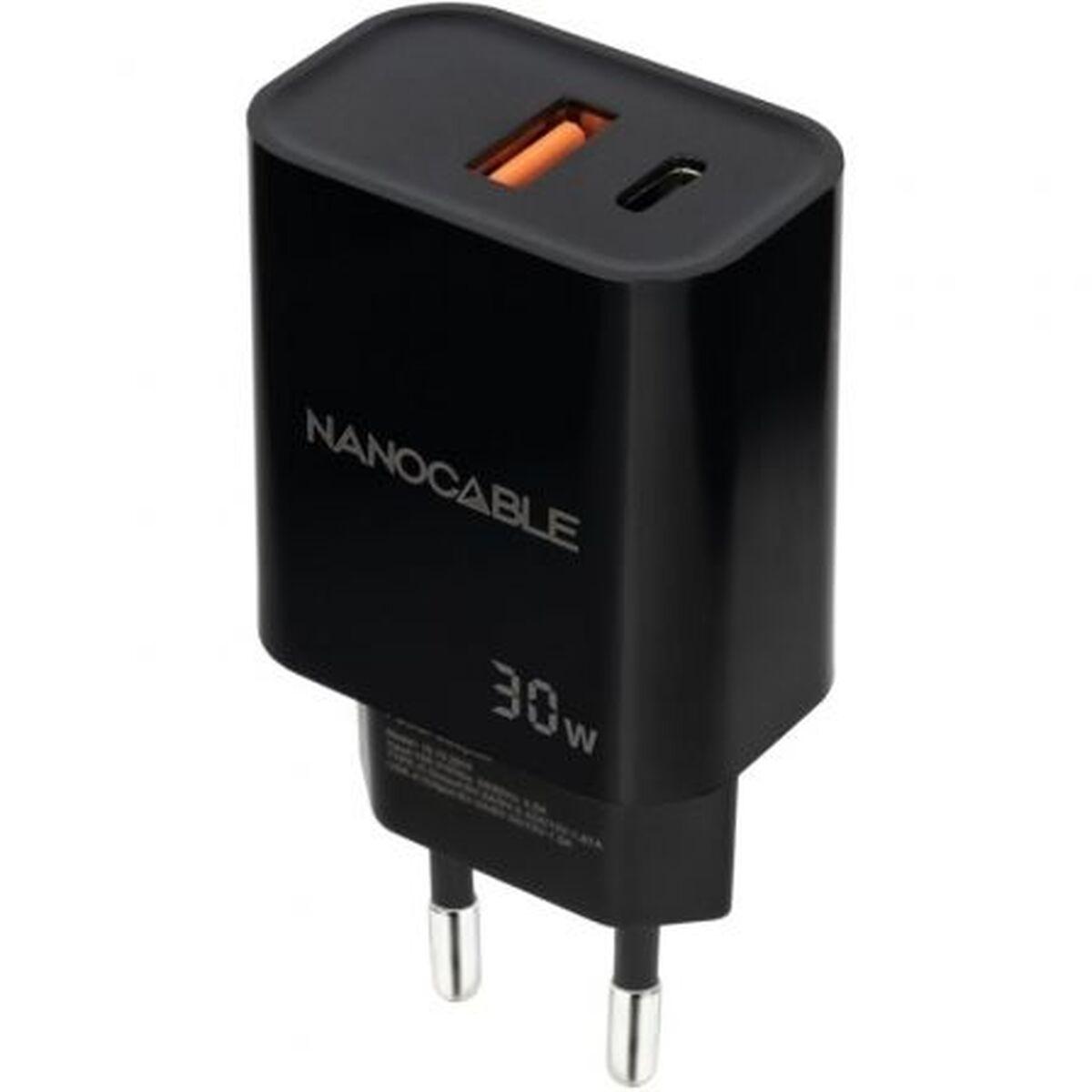 NANOCABLE 30 W vægoplader med USB-C og USB - Sort