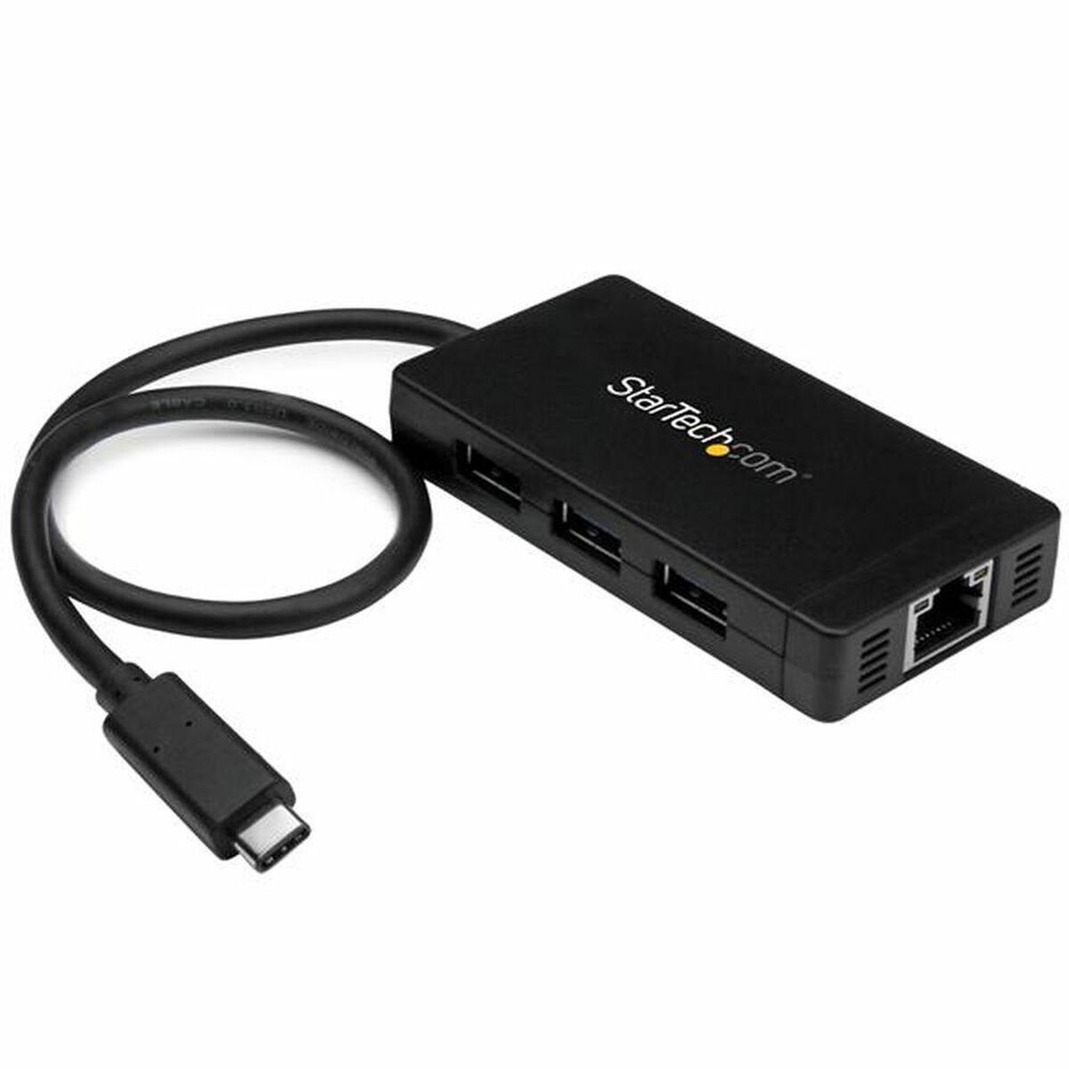 Startech USB-C hub med 3x USB-A og Gigabit Ethernet, sort