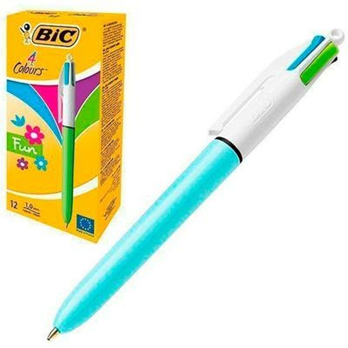 Bic 4 Colours Fun kuglepen - sæt á 12, blå/hvid