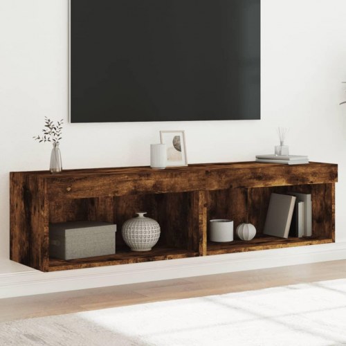 Tv-borde med LED-lys - 2 stk., væghængte 60×30×30 cm, røget egetræsfarve