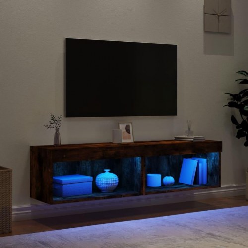 Tv-borde med LED-lys - 2 stk., væghængte 60×30×30 cm, røget egetræsfarve