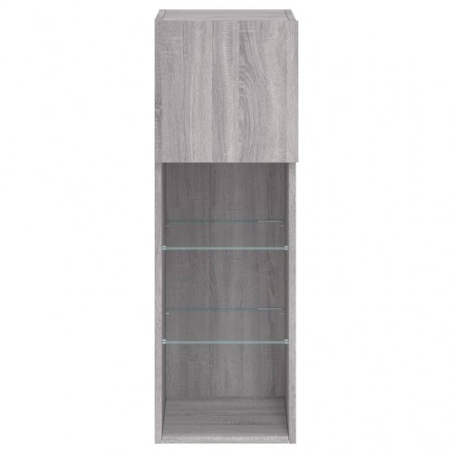 Væghængt tv-bord med LED-lys - 30,5×30×90 cm, grå sonoma-eg