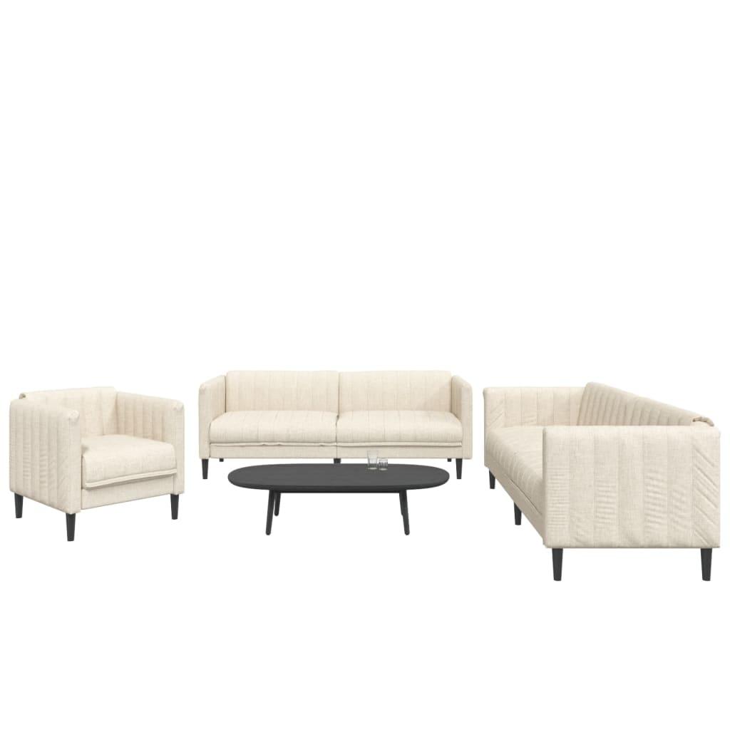 Sofasæt 3 dele stof cremefarvet billede