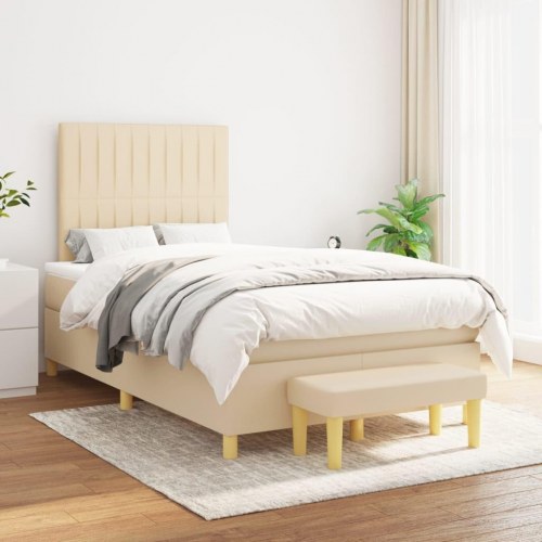 Kontinentalseng med madras 120 × 200 cm - stof, cremefarvet
