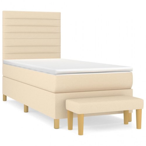 Kontinentalseng med madras 100×200 cm - stof, cremefarvet