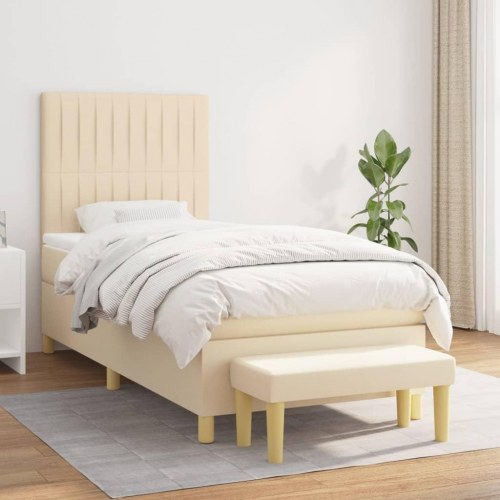 Kontinentalseng med madras 100×200 cm - stof, cremefarvet