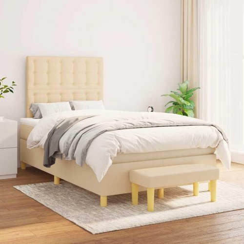 Kontinentalseng med madras 120x190 cm i stof - cremefarvet