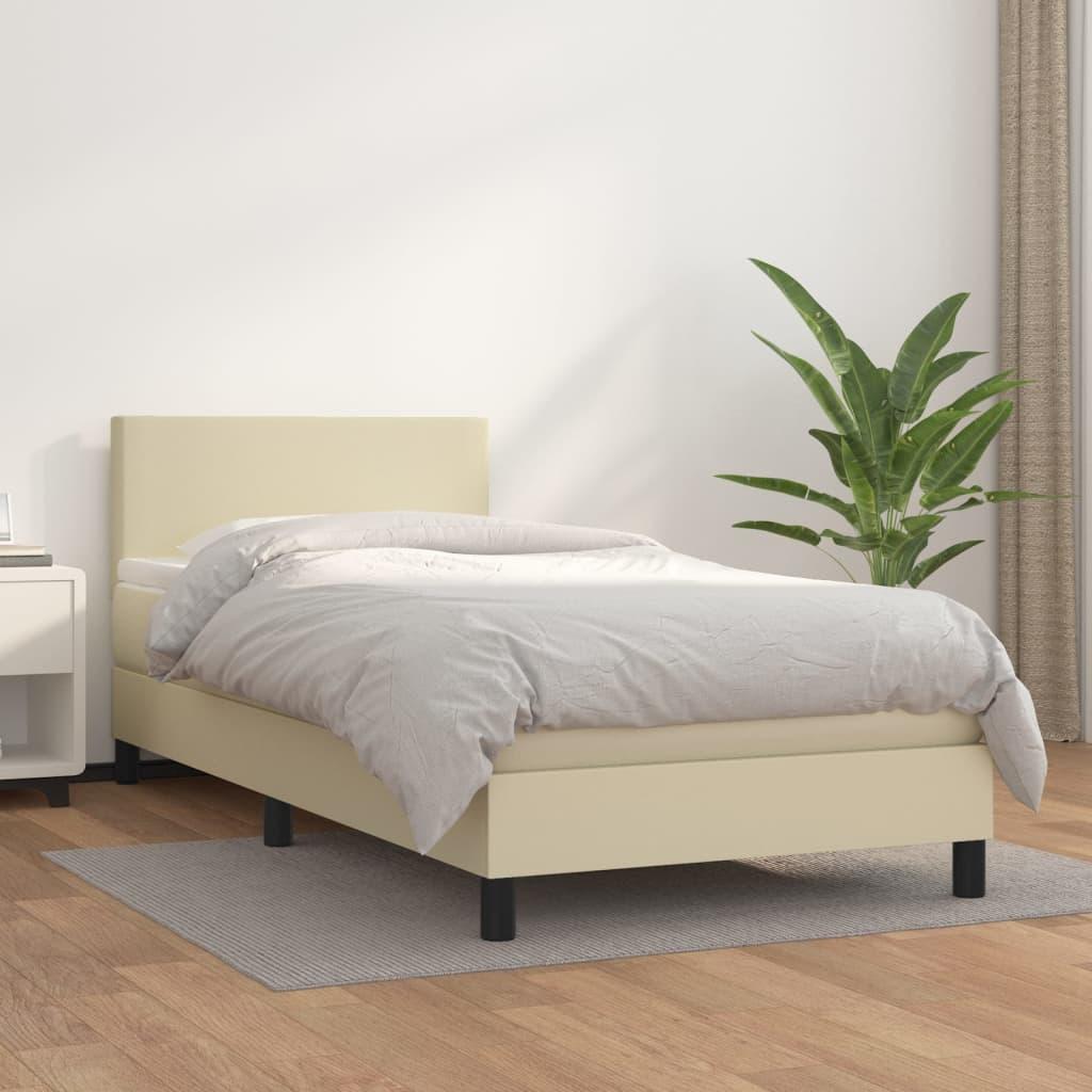 Kontinentalseng med madras 100x200 cm kunstlæder cremefarvet billede