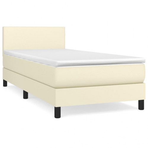 Kontinentalseng med madras 100×200 cm - kunstlæder, creme