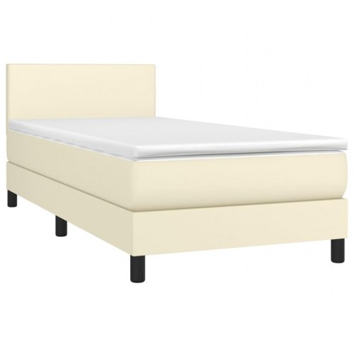 Kontinentalseng med madras 100×200 cm - kunstlæder, creme