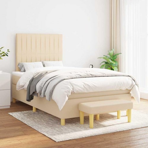 Kontinentalseng med madras 120x190 cm - stof, cremefarvet