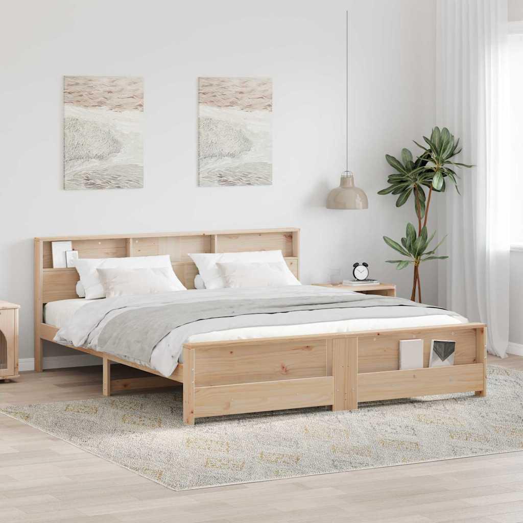 Sengestel med hovedgærde - brun 200 x 200 cm, konstrueret træ billede
