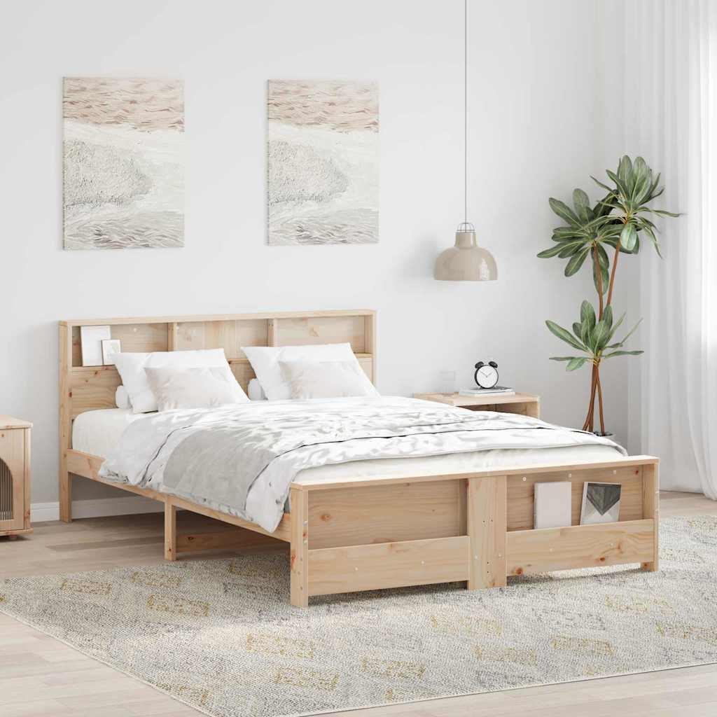 Sengestel med hovedgærde Brun 140 x 200 cm Massivt fyrretræ billede