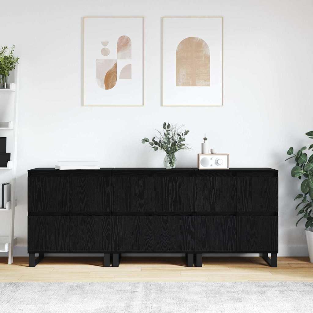 Sideboards 3 stk Sort eg 180 x 35 x 70 cm Konstrueret træ