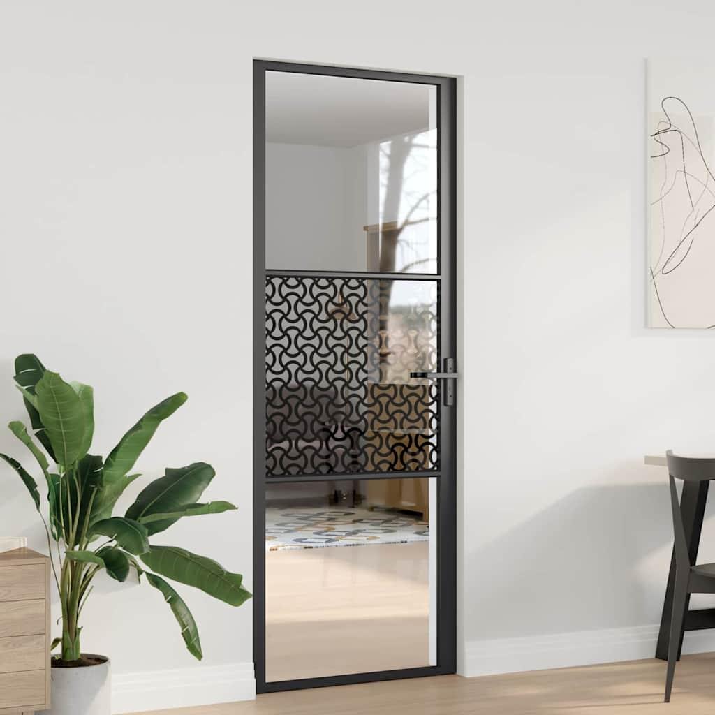 Indvendig Dør Sort 76 x 201.5 cm Hærdet glas, aluminium