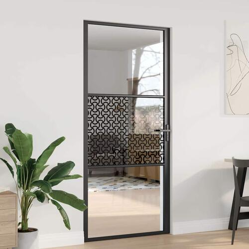 Indvendig Dør Sort 93 x 201.5 cm hærdet glas og Aluminium